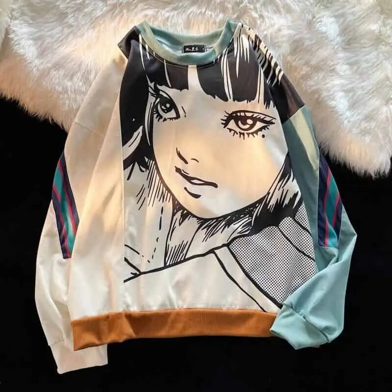 Anime Print Oversize Sweatshirt for Casual Wear