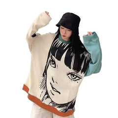 Anime Print Oversize Sweatshirt for Casual Wear white / M