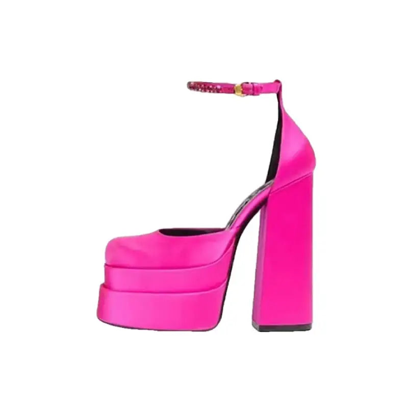 Ankle Buckle High Platform Square Toe Pumps