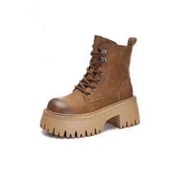 Ankle Round Toe Boots with Thick Sole Euro Size 35 Brown