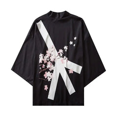 Anti-War Japanese Style Three Quarter Sleeve Kimono Black