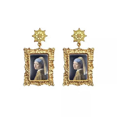 Antique Plated World Paintings Drop Earring - The girl