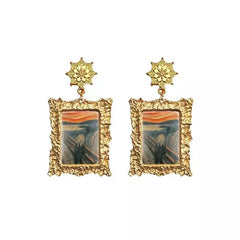 Antique Plated World Paintings Drop Earring - The Scream