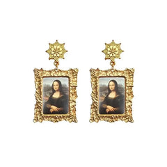 Antique Plated World Paintings Drop Earrings Mona Lisa