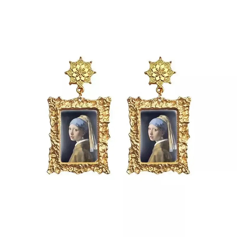 Antique Plated World Paintings Drop Earrings The girl