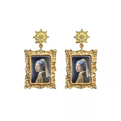 Antique Plated World Paintings Drop Earrings The girl