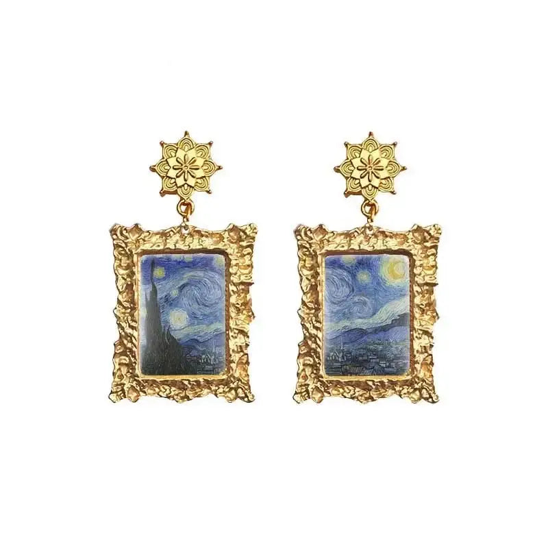 Antique Plated World Paintings Drop Earrings The Starry