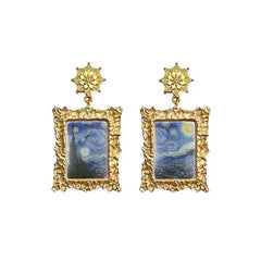 Antique Plated World Paintings Drop Earrings The Starry