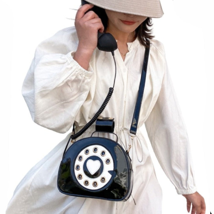 Antique Telephone PU Leather Handbag - Black / One Size -