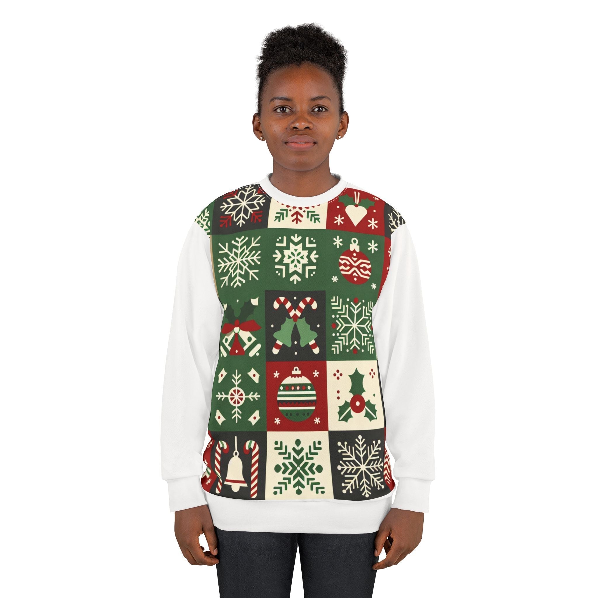 Area Christmas Sweatshirt with Festive Pattern Grid