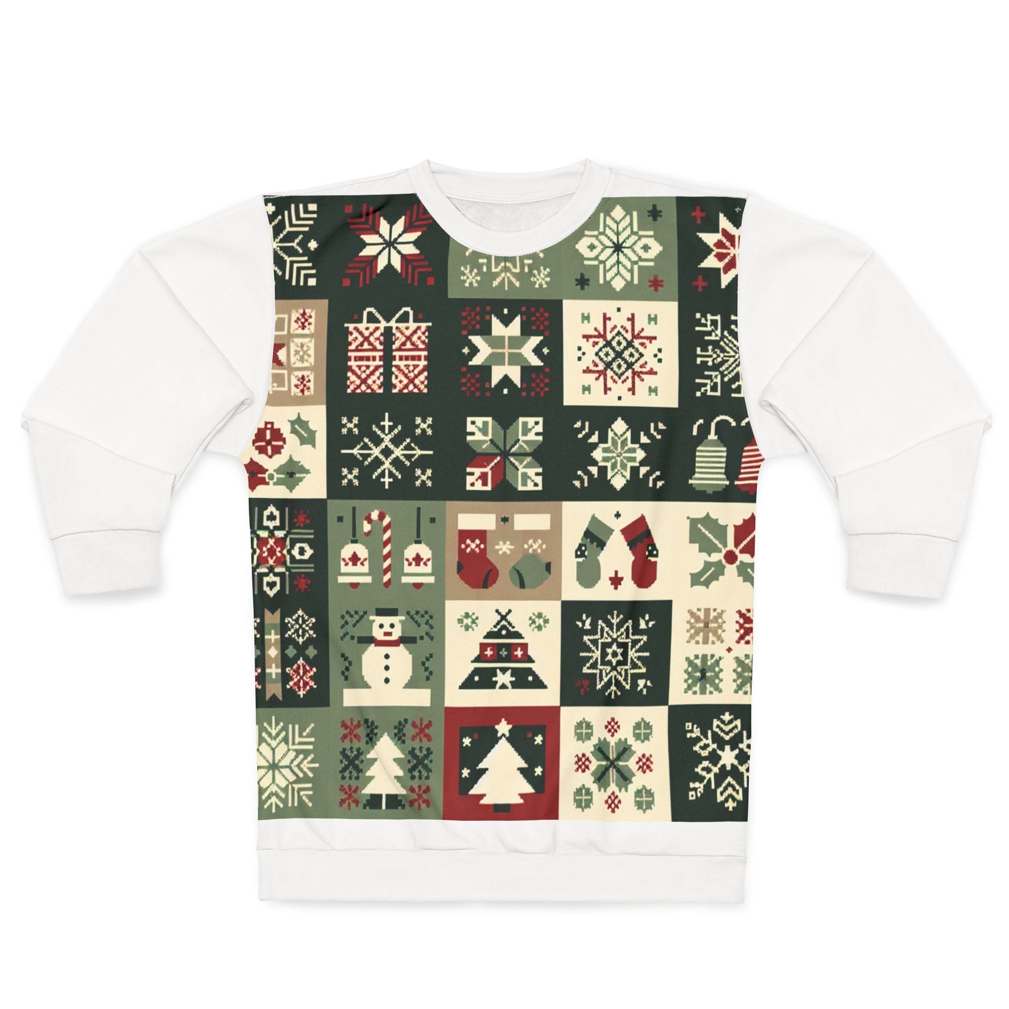 Area Christmas Sweatshirt with Festive Pattern Squares XS