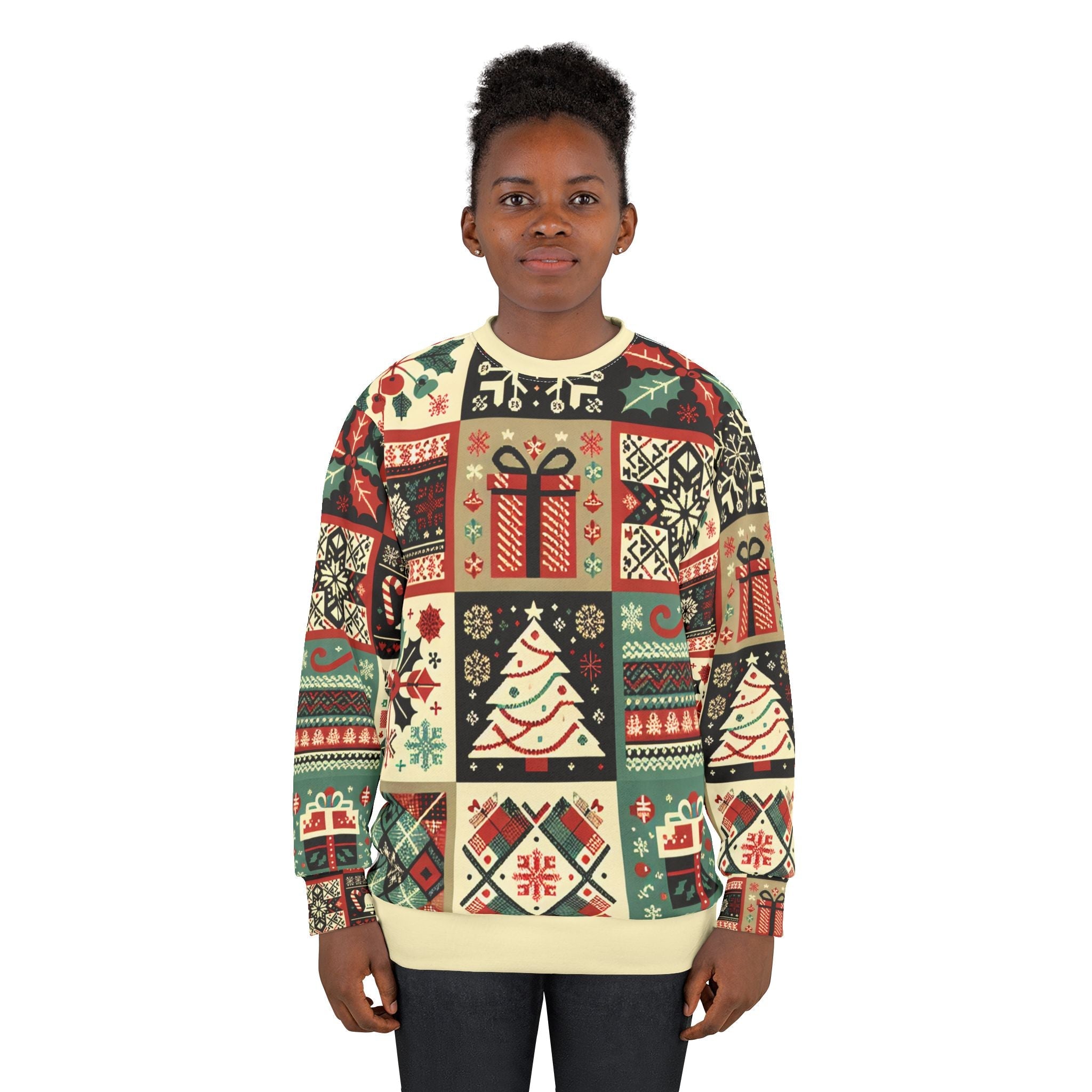 Area Christmas Sweatshirt with Holiday Pattern Prints