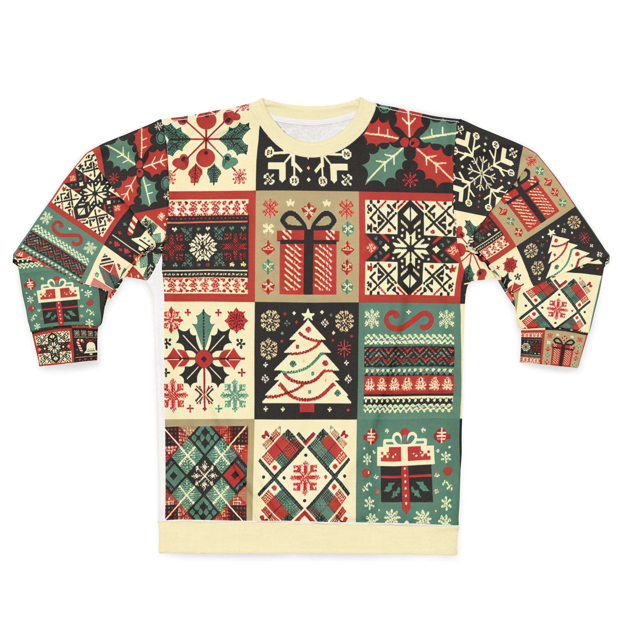 Area Christmas Sweatshirt with Holiday Pattern Prints XS