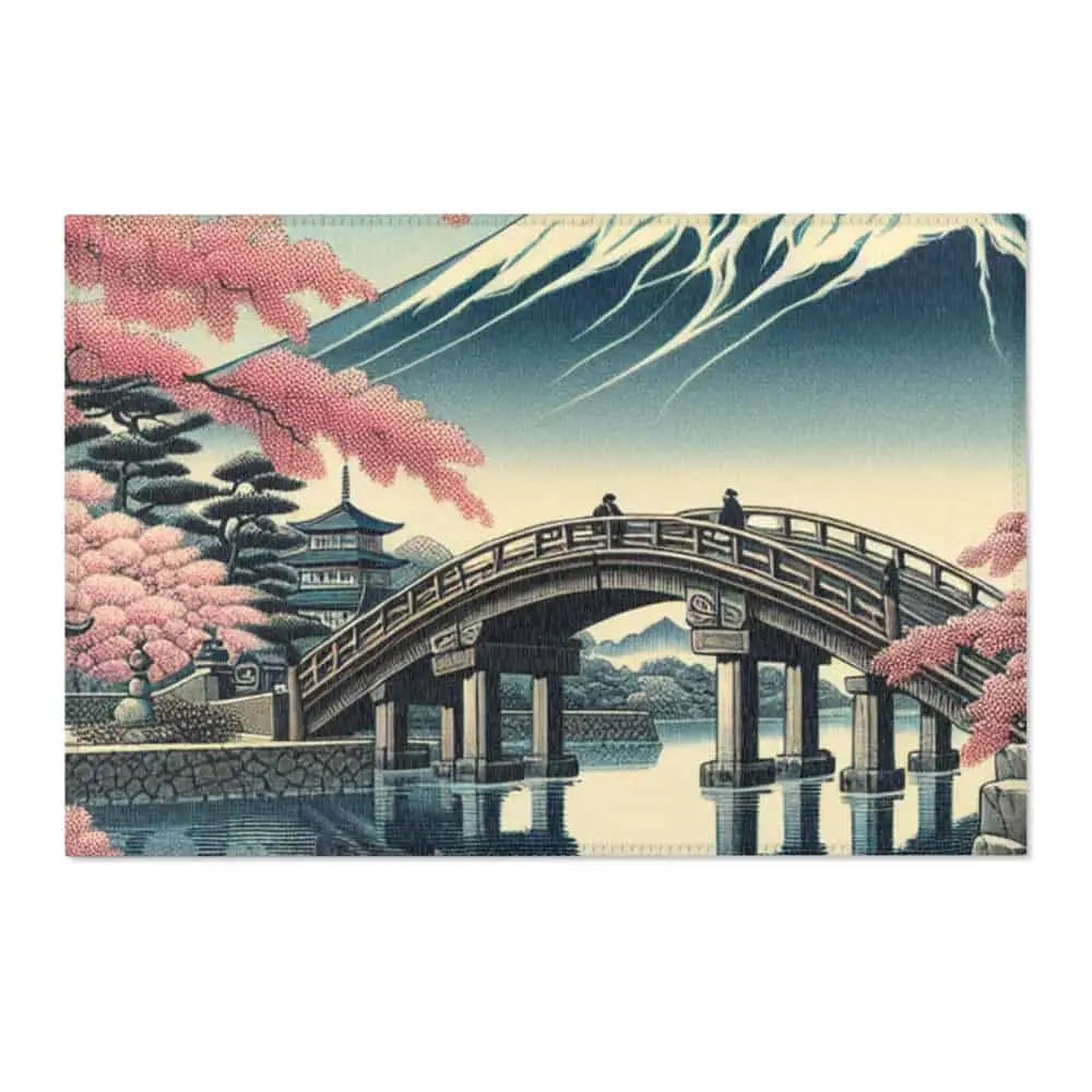 Area Rug Featuring Classic Japanese Painting with Sakura