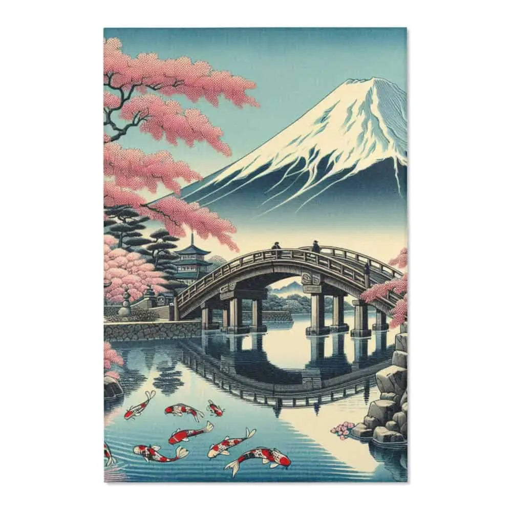 Area Rug Featuring Classic Japanese Painting with Sakura