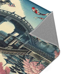 Area Rug Featuring Classic Japanese Painting with Sakura