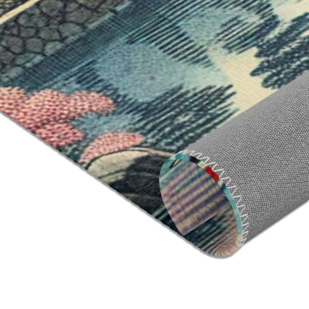 Area Rug Featuring Classic Japanese Painting with Sakura