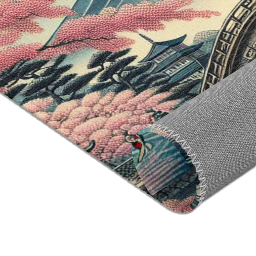 Area Rug Featuring Classic Japanese Painting with Sakura