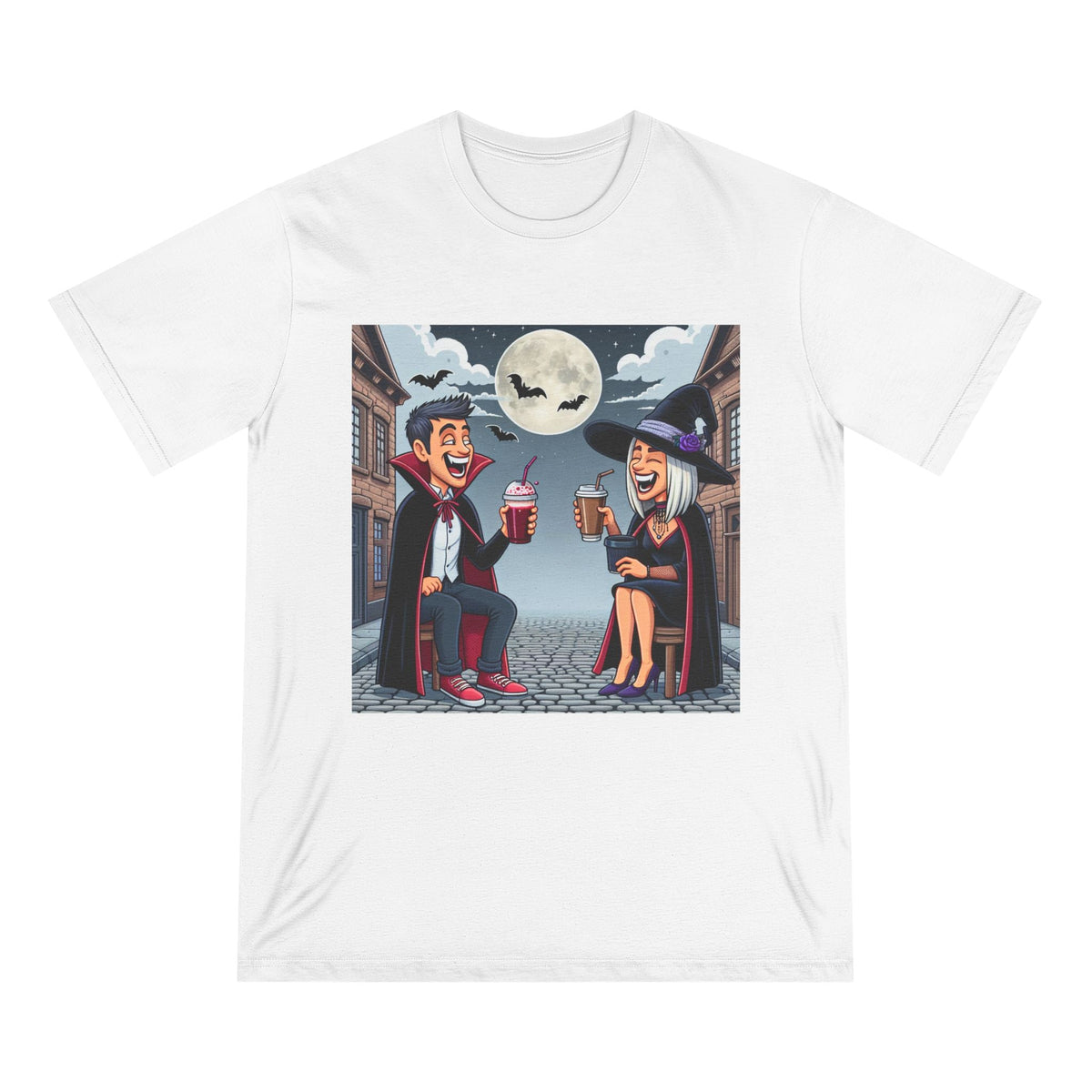 Area Terror T-Shirt with Witch and Vampire Design White / XS