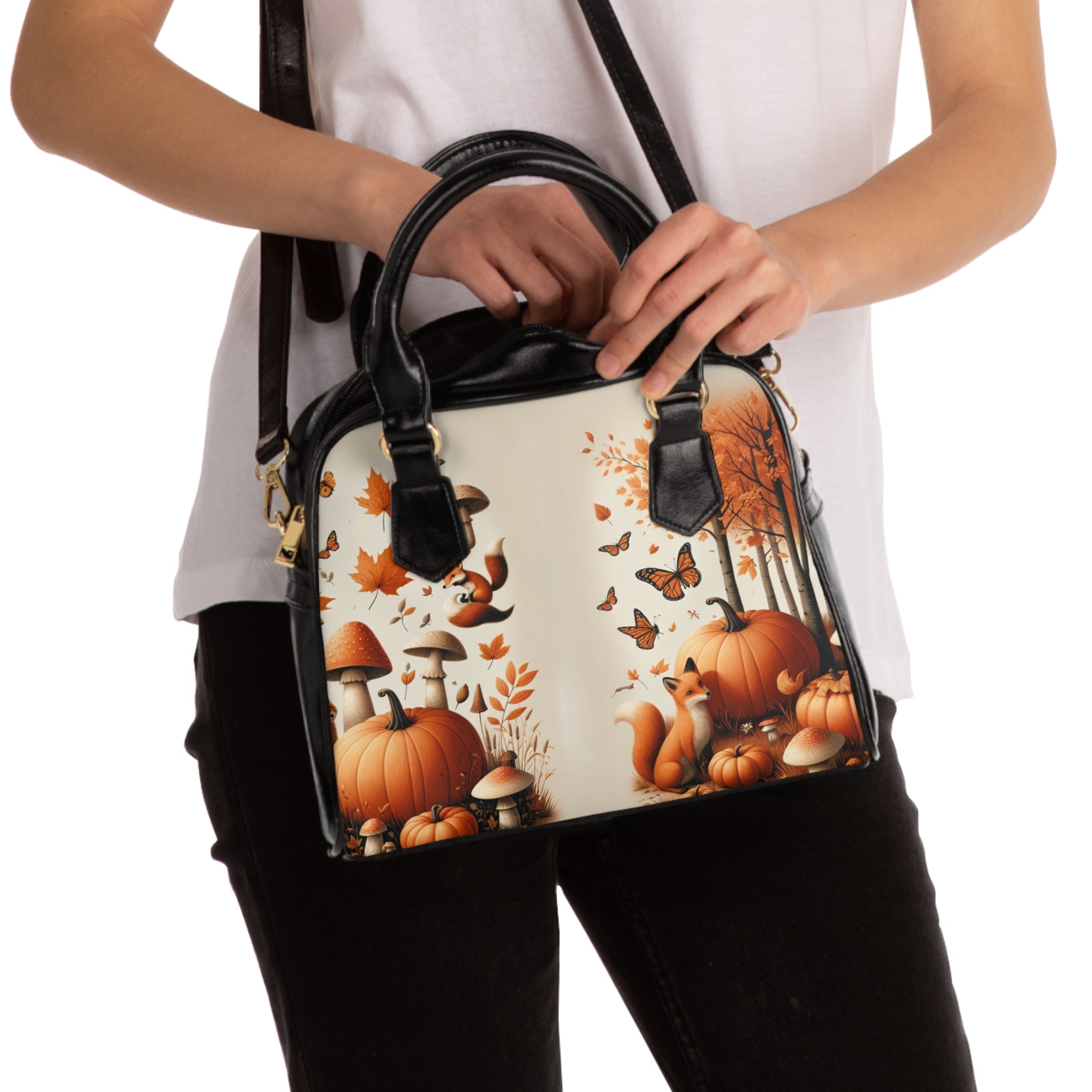 Area Travel Shoulder Handbag with Autumn Leaves by Evelyn