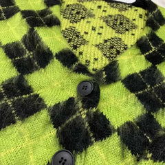 Argyle Pattern Knitted Cardigan Sweater for Men and Women