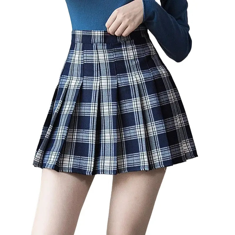 Argyle Plaid Zipper High Waist Short Skirt - Blue / XS