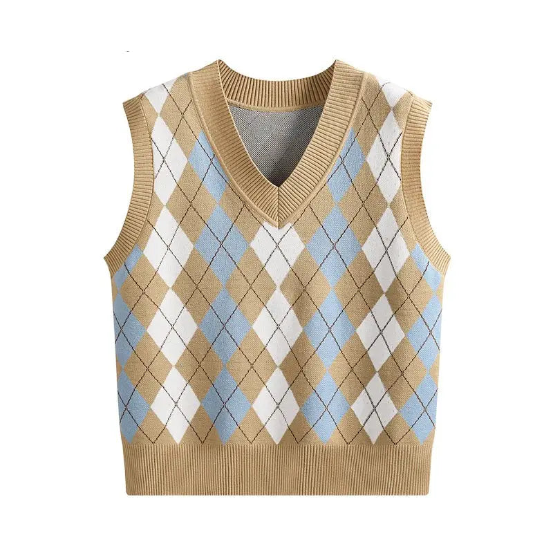 Argyle V Neck Knitted Vest