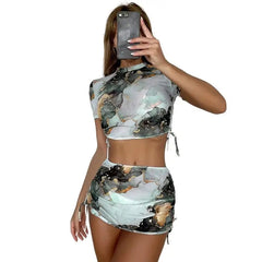 Art Hoe Bikini Set Skirt and Crop Top