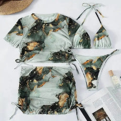 Art Hoe Bikini Set Skirt and Crop Top