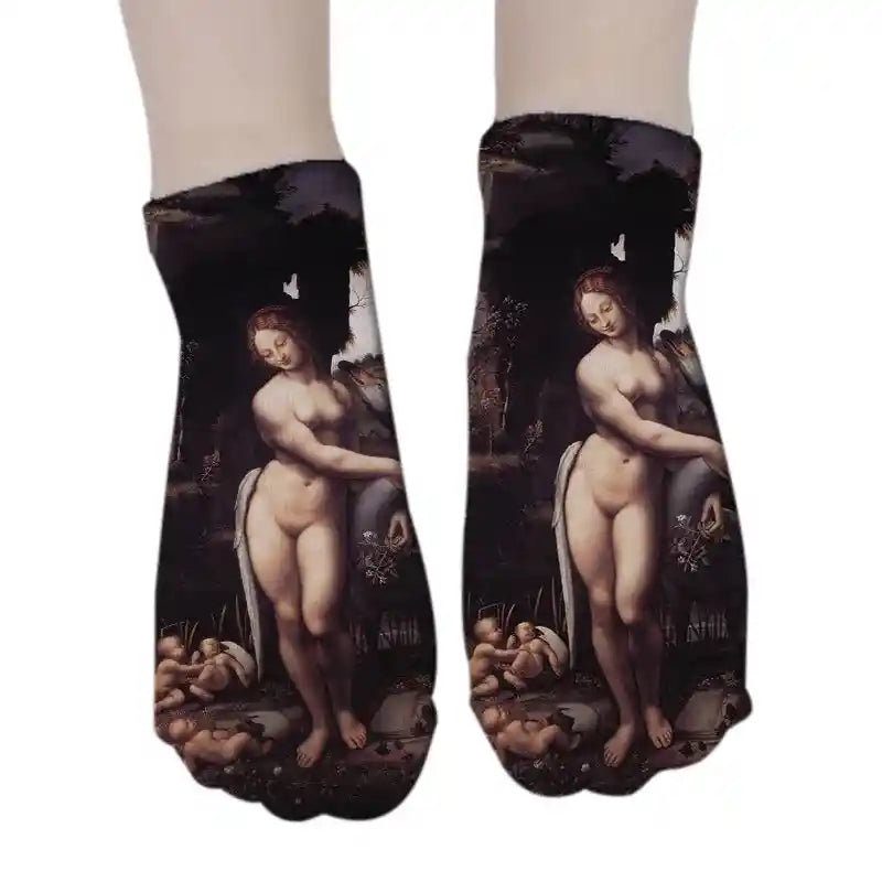 Art Hoe Cotton Socks with Oil Painting Character Design
