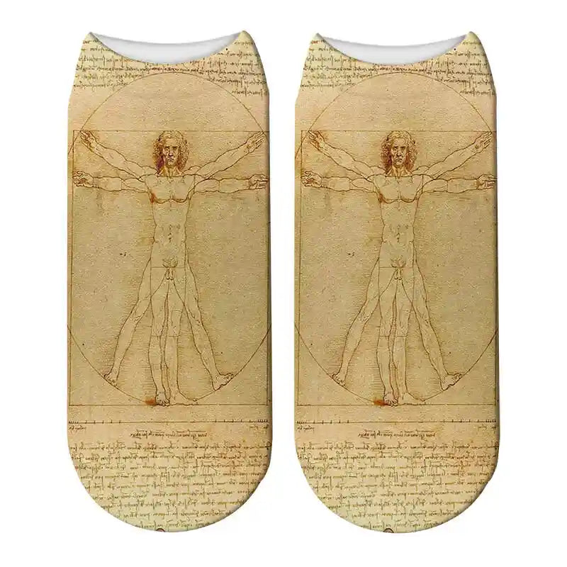 Art Hoe Cotton Socks with Oil Painting Character Design