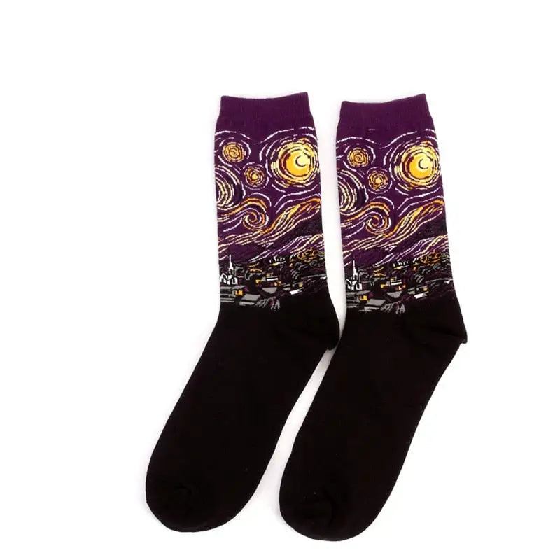 Art Vintage Colorful Socks - Black-Purple / All Code