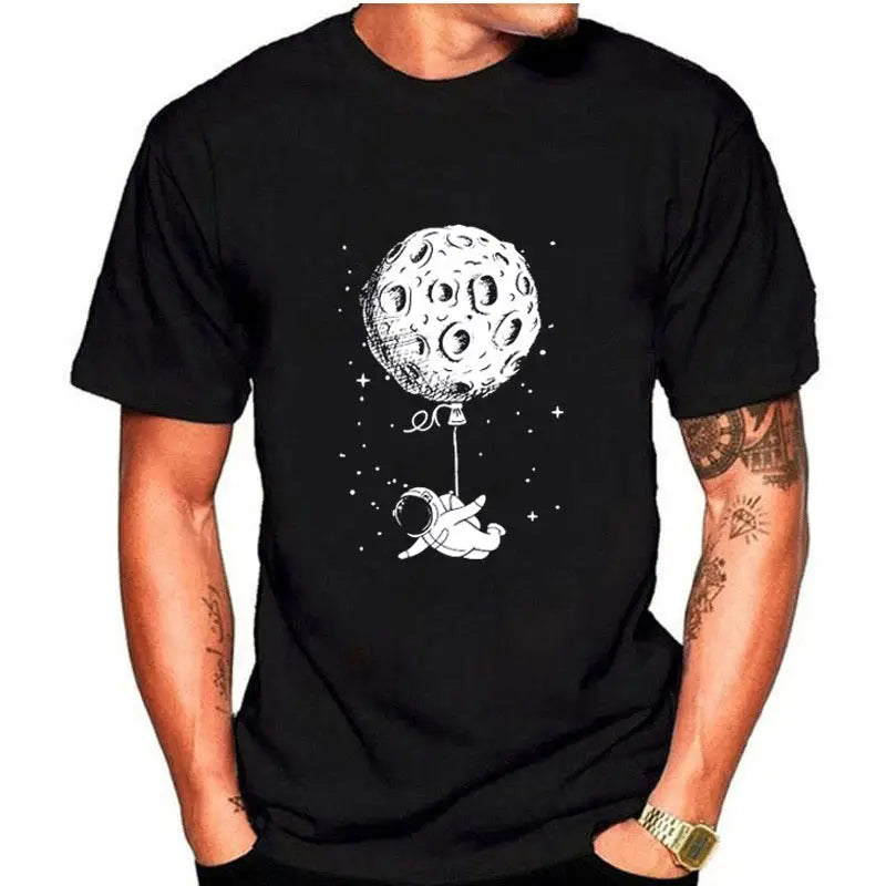 Astronaut Balloon Moon T-Shirt - Black / XS