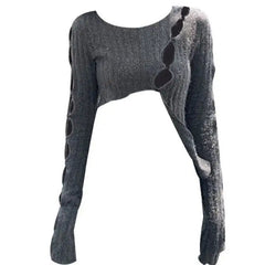 Asymmetric Hollow Out Fine Knit Short Sweater