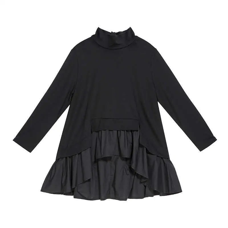 Asymmetrical Ruffles Loose Fit Sweatshirt Black / M