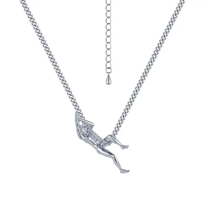 Athlete Human Body Necklace in Sleek Modern Design Silver