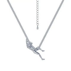 Athlete Human Body Necklace in Sleek Modern Design Silver