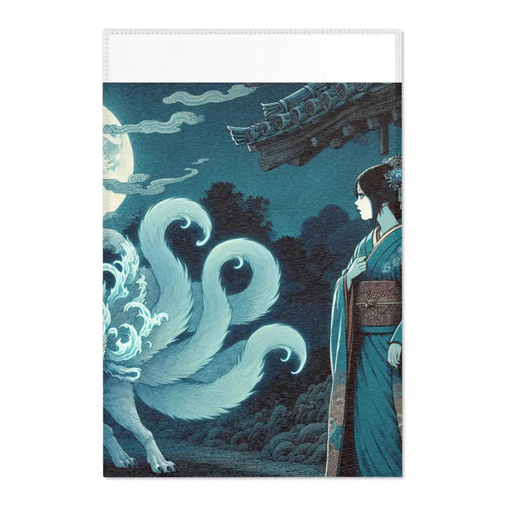 Atmospheric Area Rug with Mischievous Kitsune Yokai Design