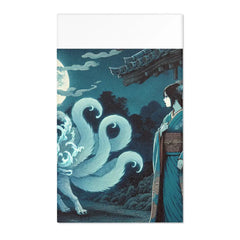 Atmospheric Area Rug with Mischievous Kitsune Yokai Design