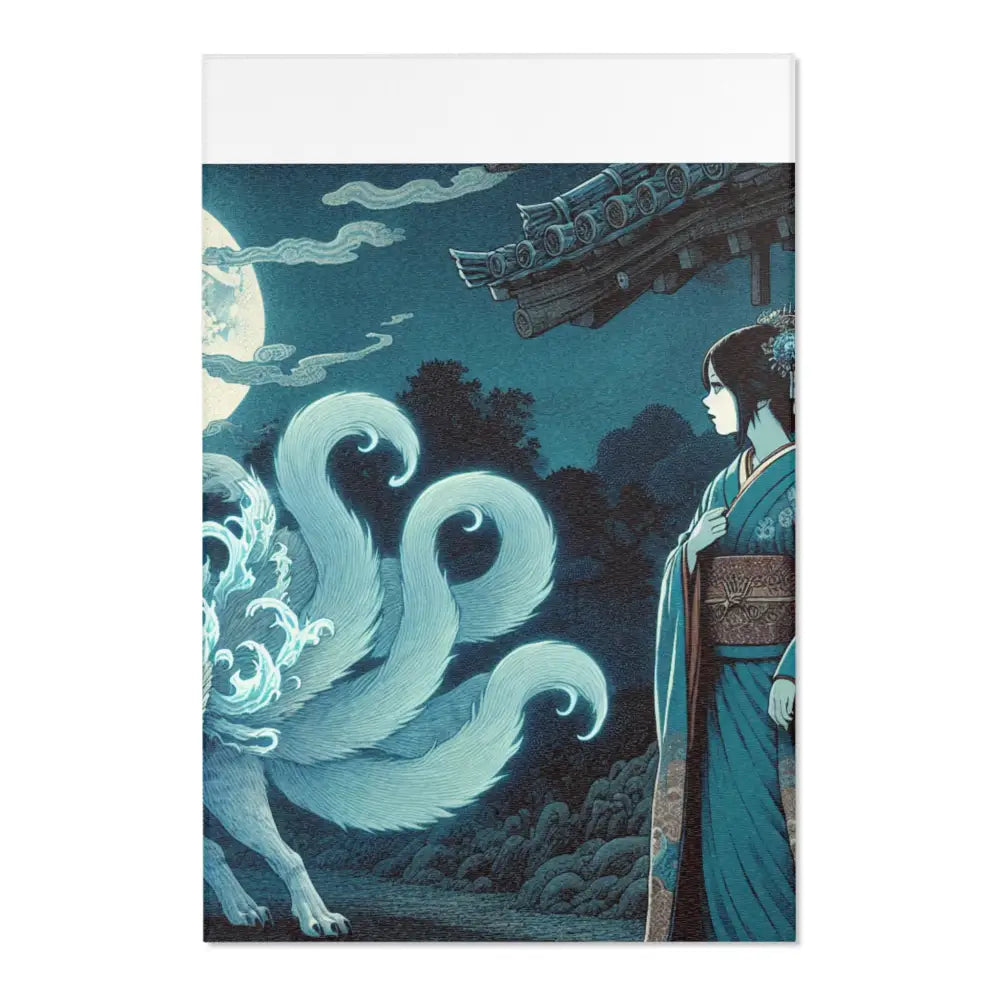 Atmospheric Area Rug with Mischievous Kitsune Yokai Design