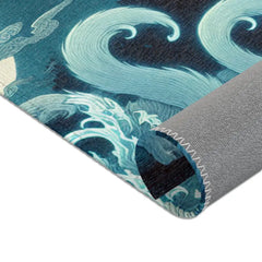 Atmospheric Area Rug with Mischievous Kitsune Yokai Design