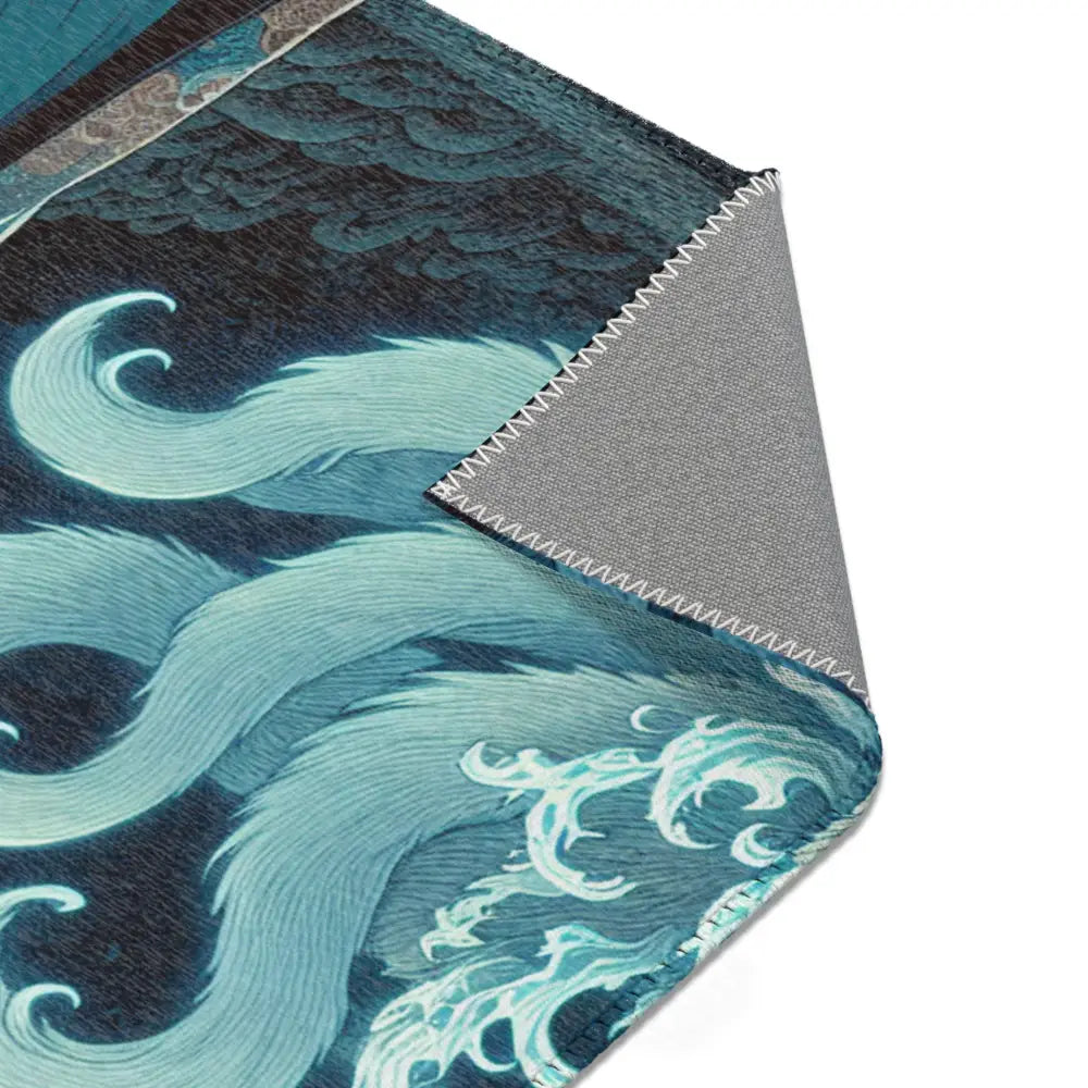 Atmospheric Area Rug with Mischievous Kitsune Yokai Design