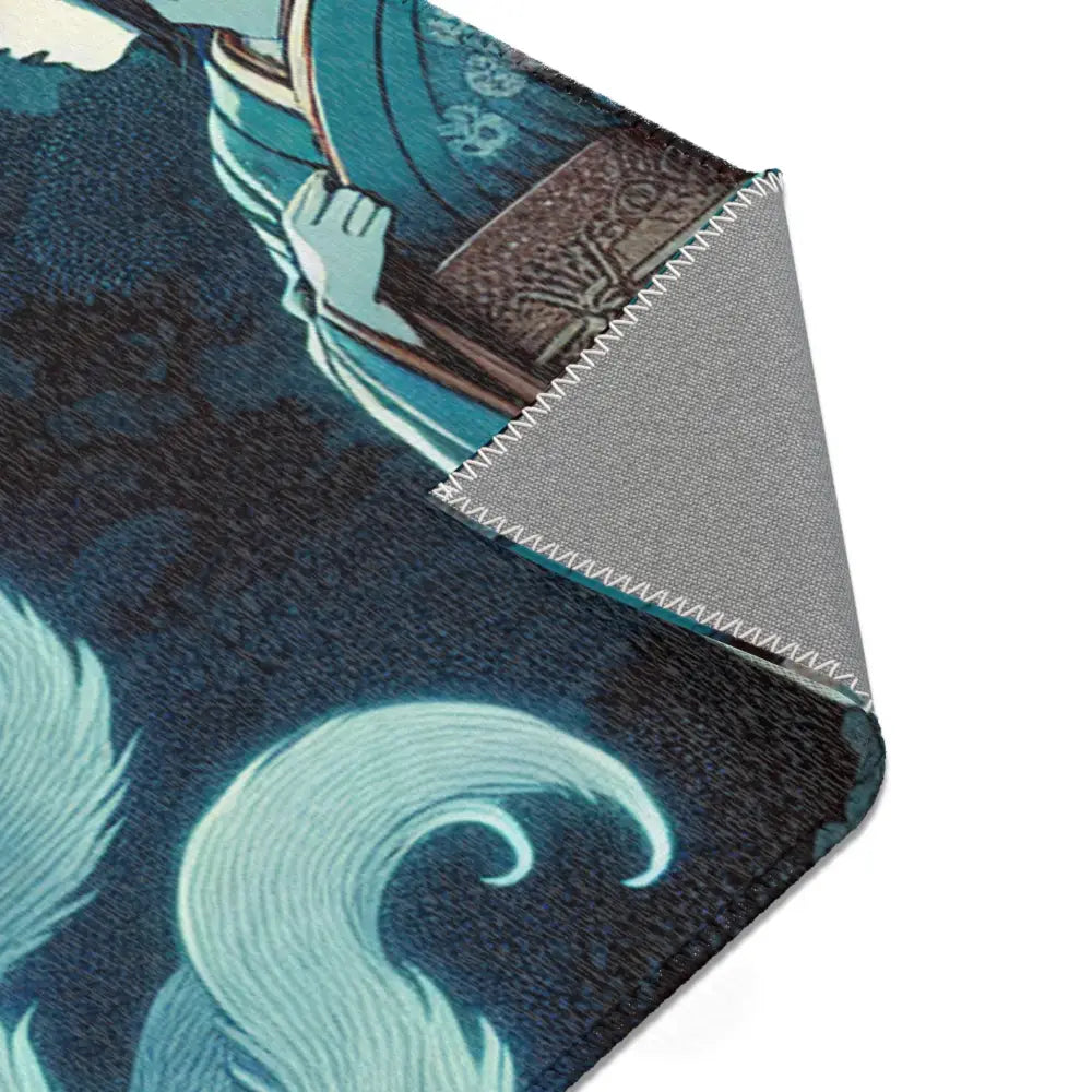 Atmospheric Area Rug with Mischievous Kitsune Yokai Design