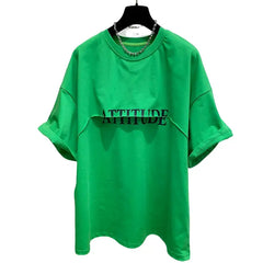Attitude Short-Sleeve Loose T-Shirt - Green / L