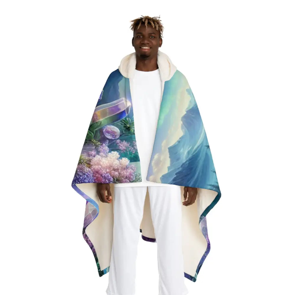 Aurora Borealis Hooded Sherpa Fleece Blanket One size