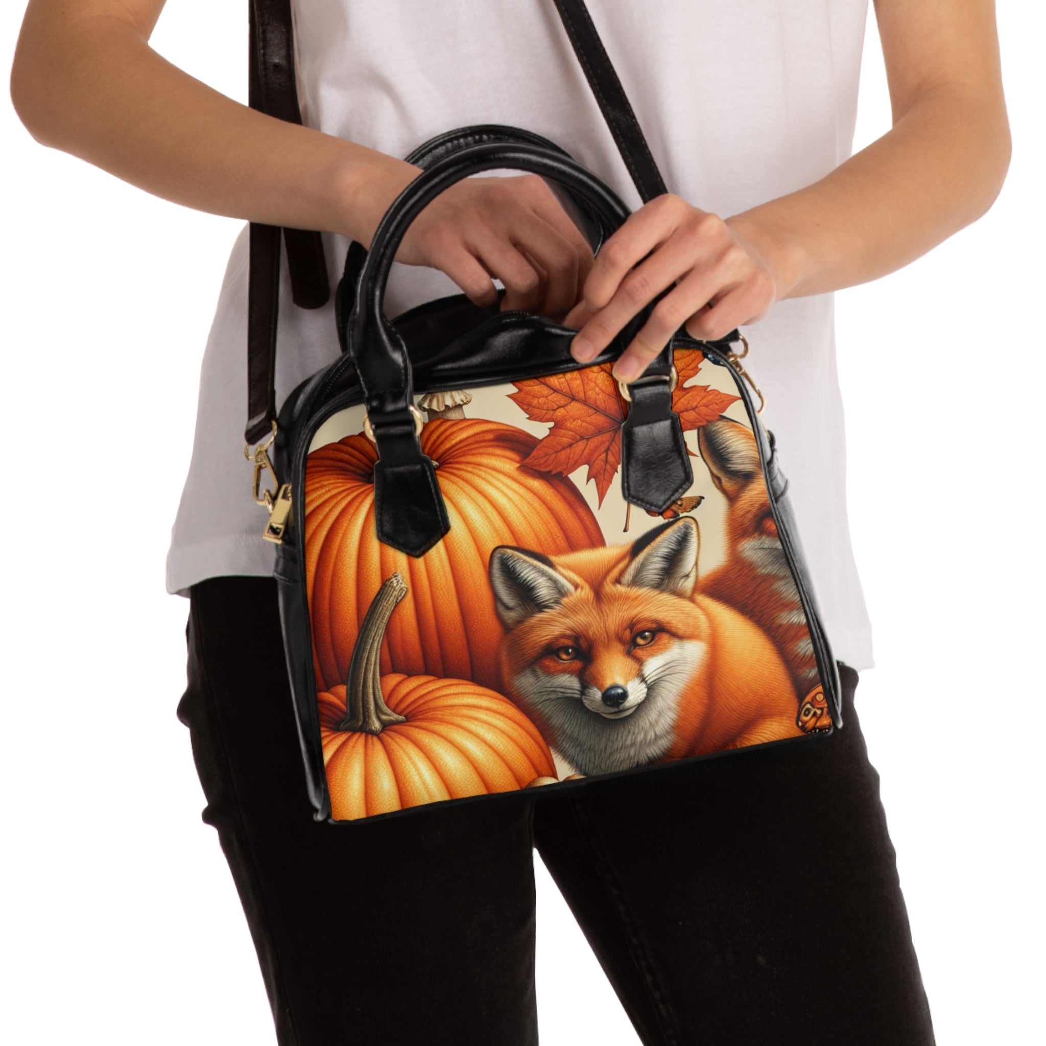 Autumn Goldsworth Shoulder Handbag with Pumpkin Leaf Design