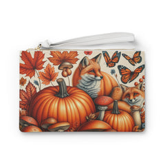 Autumn Travel Clutch Bag with Pumpkin and Leaf Design