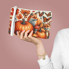 Autumn Travel Clutch Bag with Pumpkin and Leaf Design