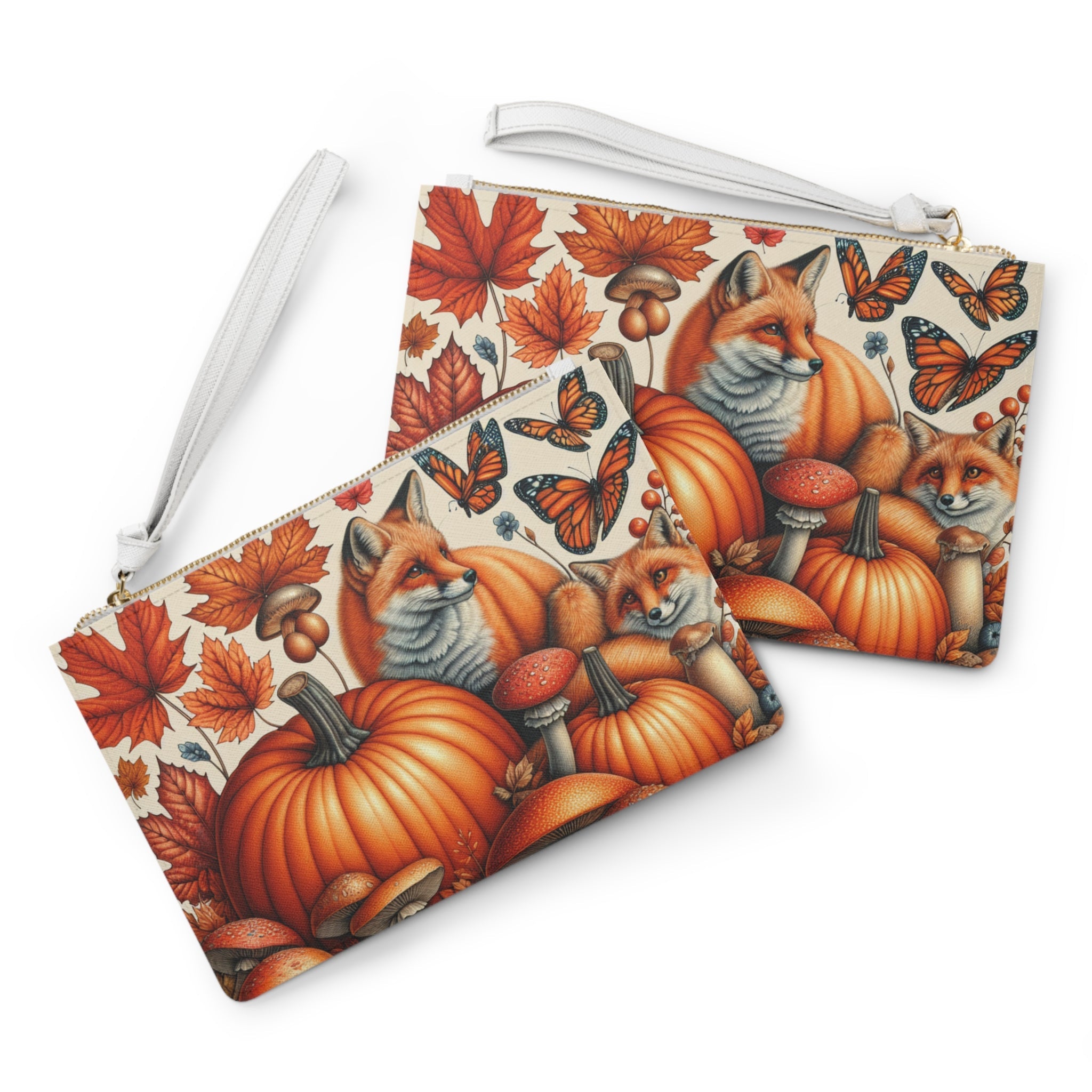 Autumn Travel Clutch Bag with Pumpkin and Leaf Design