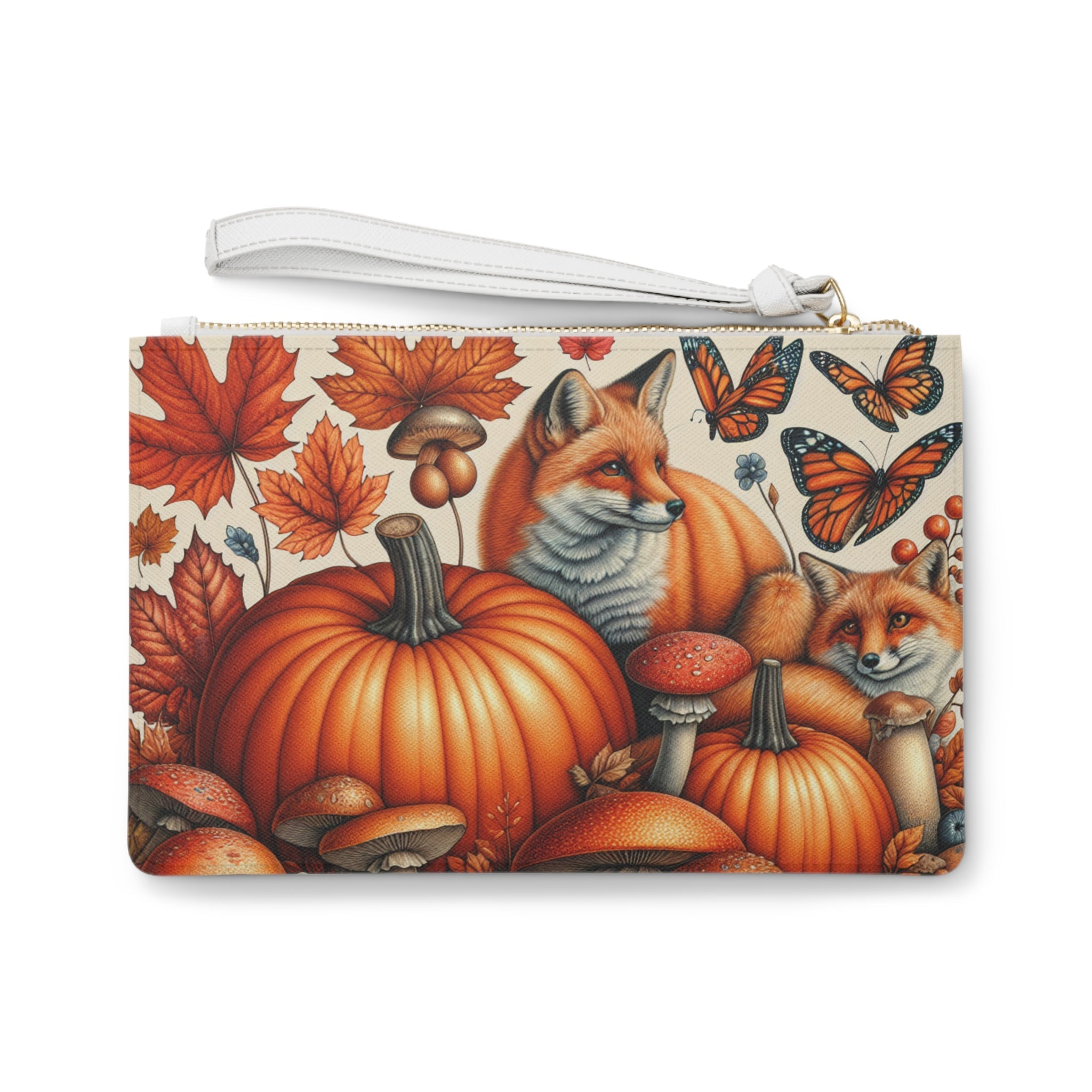 Autumn Travel Clutch Bag with Pumpkin and Leaf Design
